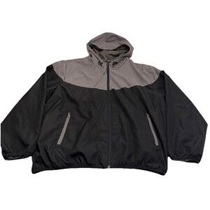 RSQ Windbreaker Jacket Mens XXL Black Gray Hooded Full Zip Lightweight Pockets